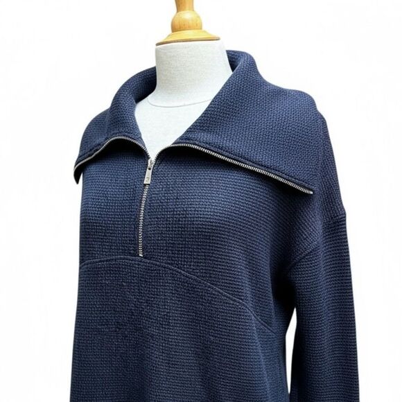 Sweaty Betty Tops - Sweaty Betty Peaceful Ribbed Half Zip Navy Blue Sweatshirt Women's size Small